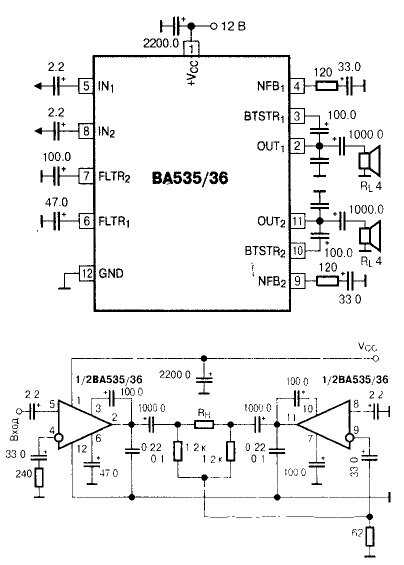 Типовая схема включения BA535 / BA536